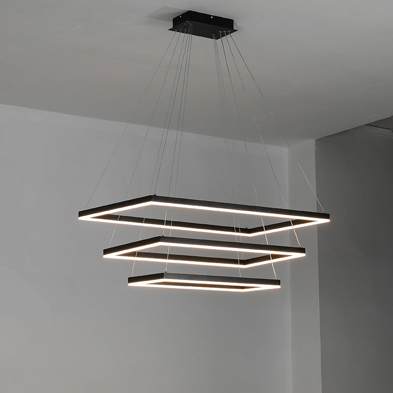 WOMO Black Tiered Rectangular Chandelier-WM2120