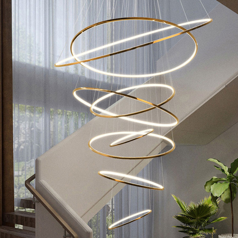 WOMO Großer, gestufter LED-Foyer-Kronleuchter mit Ring-WM2160