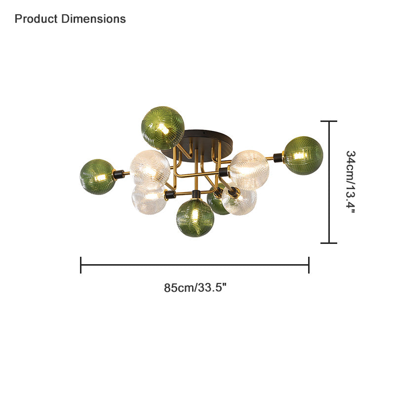WOMO Ribbed Ceiling Light Made of Smoked Glass/Green, Sphere-Shaped-WM1110