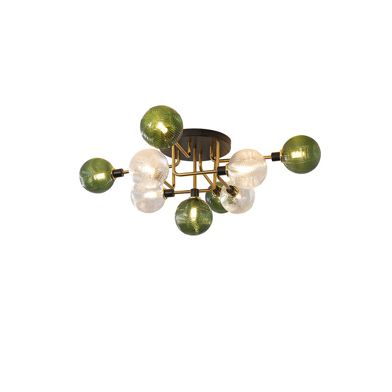 WOMO Ribbed Ceiling Light Made of Smoked Glass/Green, Sphere-Shaped-WM1110