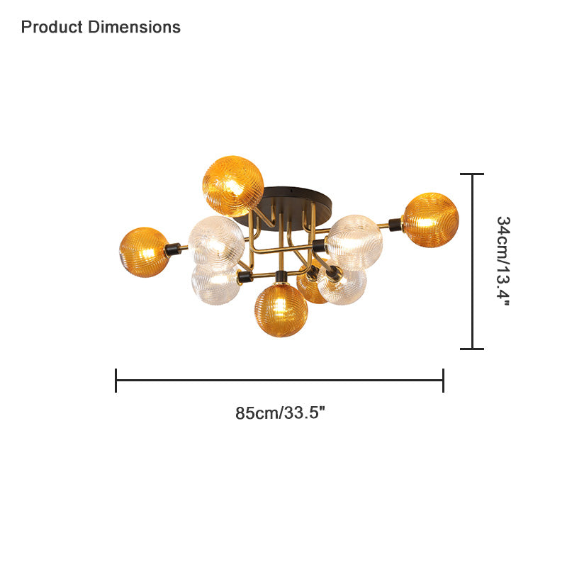 WOMO Ribbed Ceiling Light Made of Smoked Glass/Green, Sphere-Shaped-WM1110