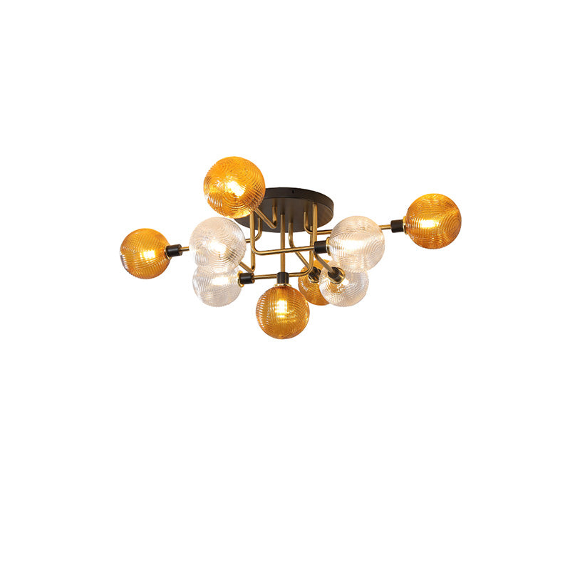 WOMO Ribbed Ceiling Light Made of Smoked Glass/Green, Sphere-Shaped-WM1110