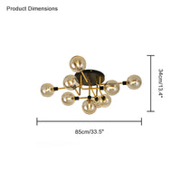 WOMO Ribbed Ceiling Light Made of Smoked Glass/Green, Sphere-Shaped-WM1110