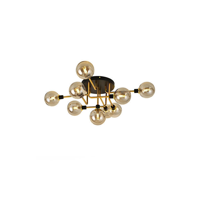 WOMO Ribbed Ceiling Light Made of Smoked Glass/Green, Sphere-Shaped-WM1110