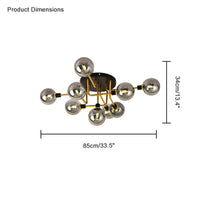 WOMO Ribbed Ceiling Light Made of Smoked Glass/Green, Sphere-Shaped-WM1110