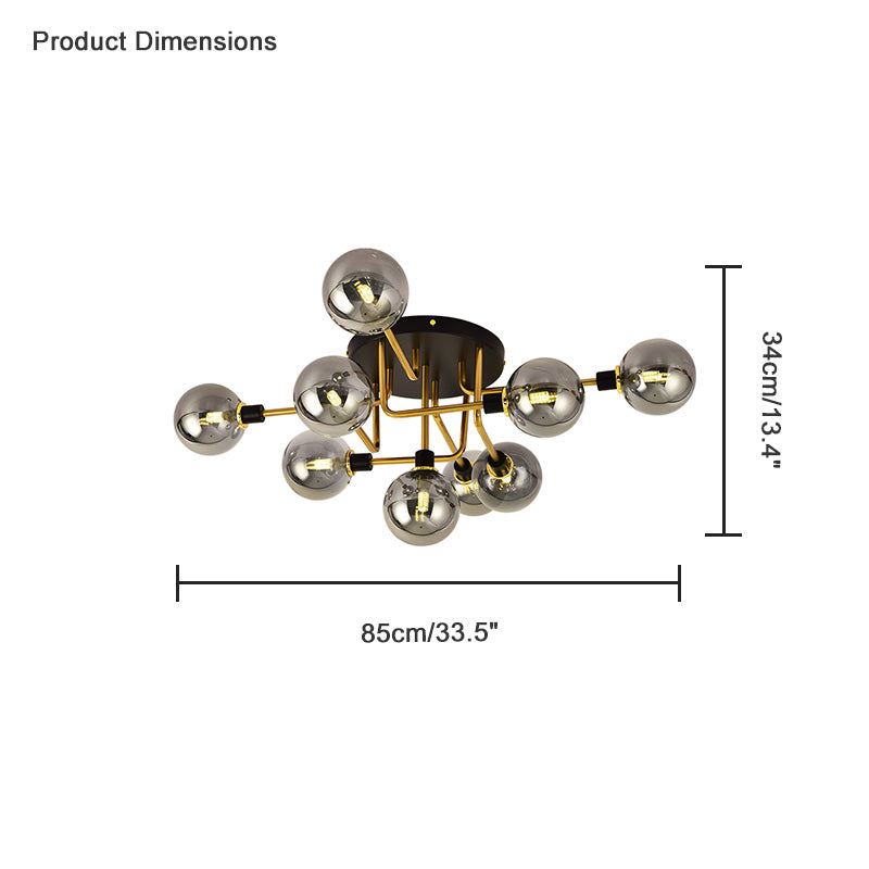 WOMO Ribbed Ceiling Light Made of Smoked Glass/Green, Sphere-Shaped-WM1110