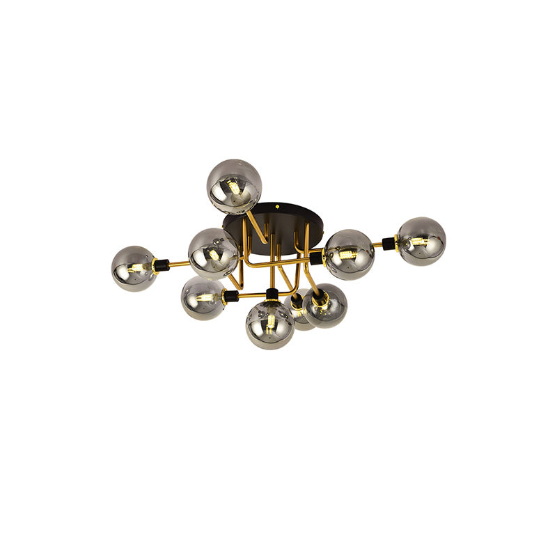 WOMO Ribbed Ceiling Light Made of Smoked Glass/Green, Sphere-Shaped-WM1110