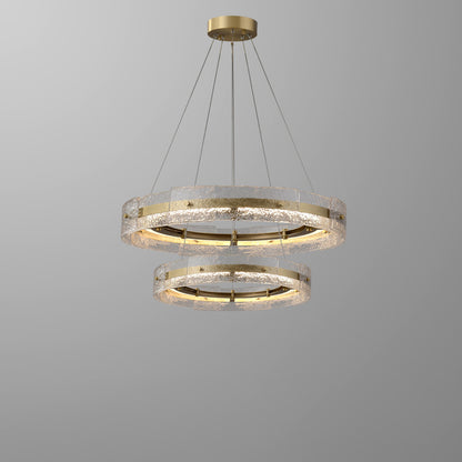 WOMO Hammered Glass Round Brass Chandelier-WM2351