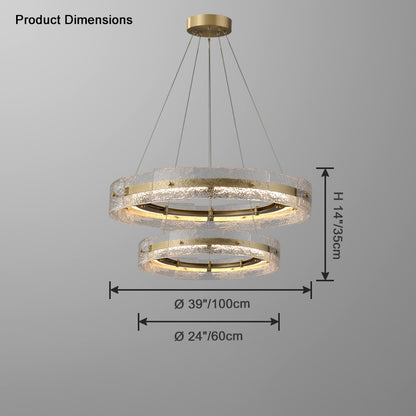 WOMO Hammered Glass Round Brass Chandelier-WM2351