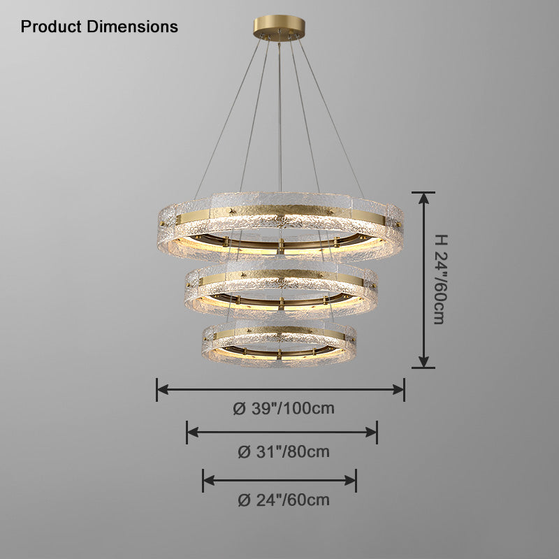 WOMO Hammered Glass Round Brass Chandelier-WM2351