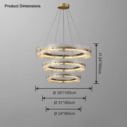WOMO Hammered Glass Round Brass Chandelier-WM2351