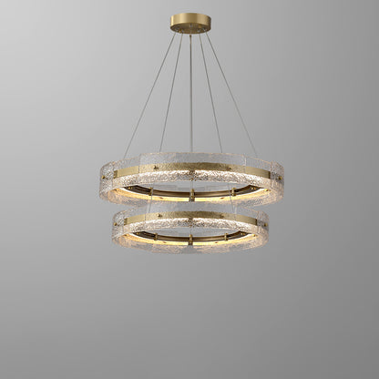 WOMO Hammered Glass Round Brass Chandelier-WM2351