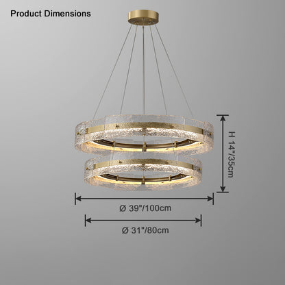 WOMO Hammered Glass Round Brass Chandelier-WM2351