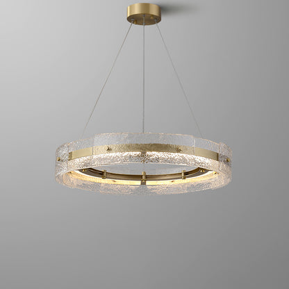 WOMO Hammered Glass Round Brass Chandelier-WM2351