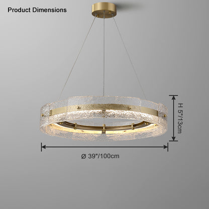 WOMO Hammered Glass Round Brass Chandelier-WM2351