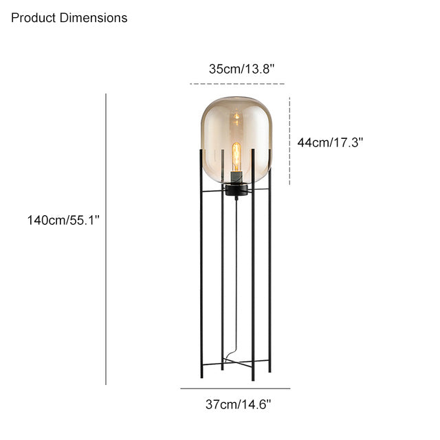 WOMO Floor Lamp with Smoked Glass Lantern-WM7015