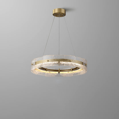 WOMO Hammered Glass Round Brass Chandelier-WM2351