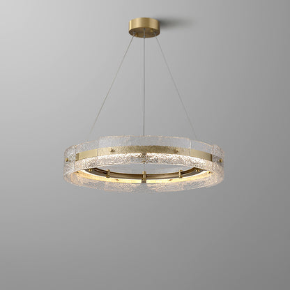 WOMO Hammered Glass Round Brass Chandelier-WM2351