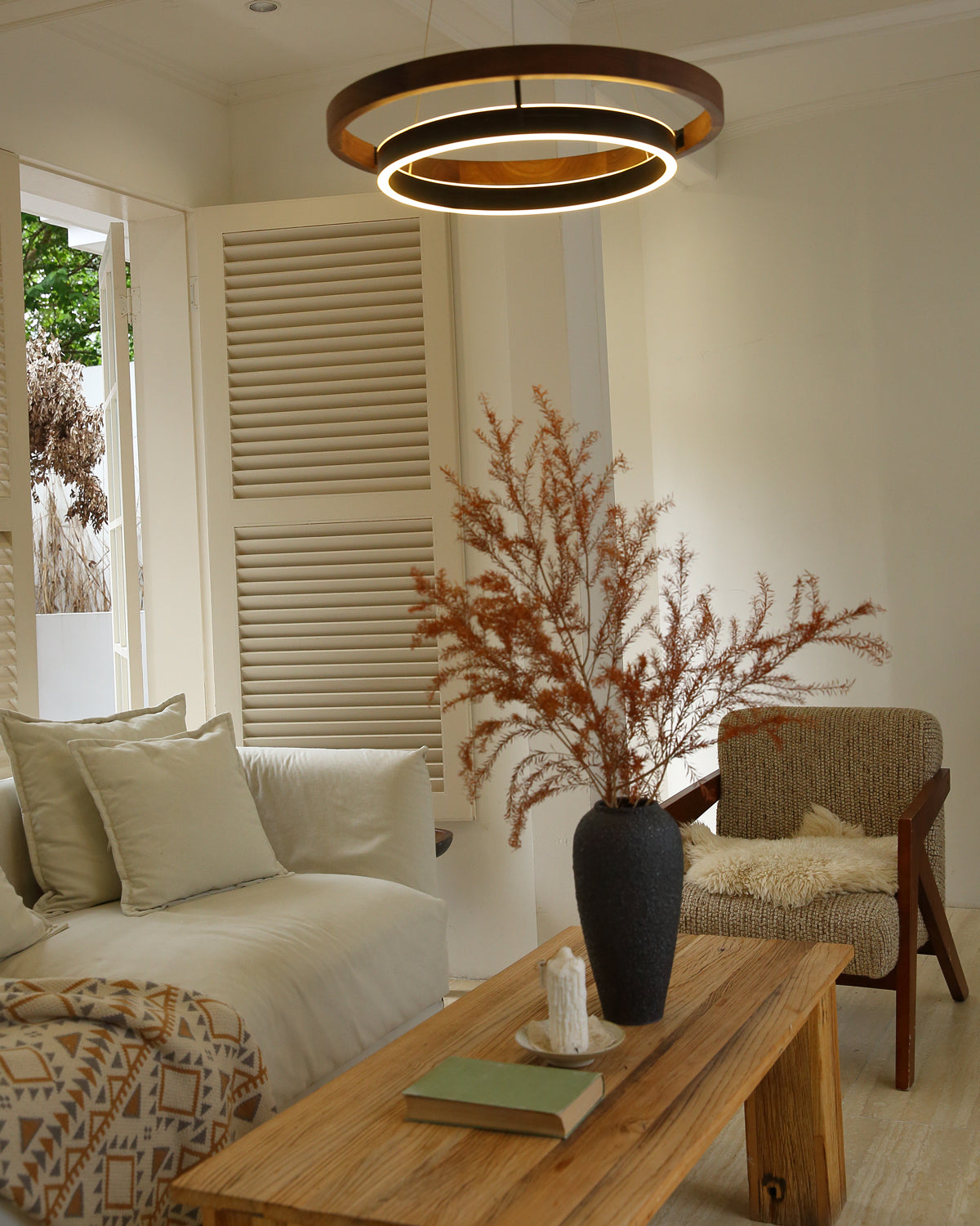WOMO LED Kronleuchter Ring Esstisch Holz Landhaus Modern-WM2492