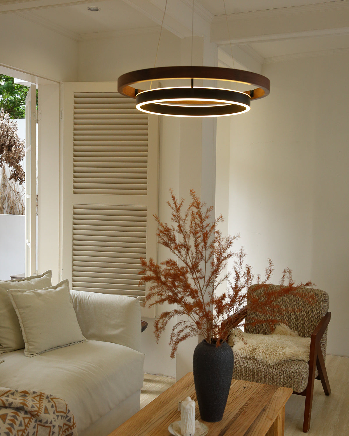 WOMO LED Kronleuchter Ring Esstisch Holz Landhaus Modern-WM2492