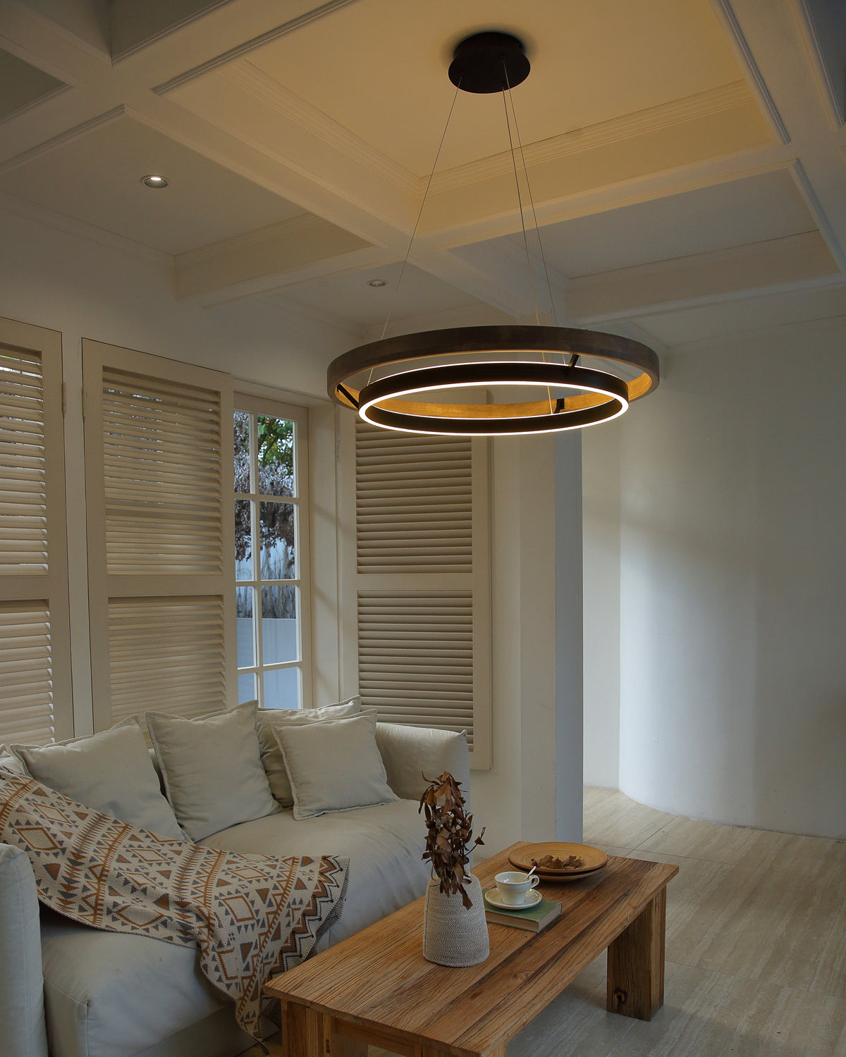 WOMO LED Kronleuchter Ring Esstisch Holz Landhaus Modern-WM2492